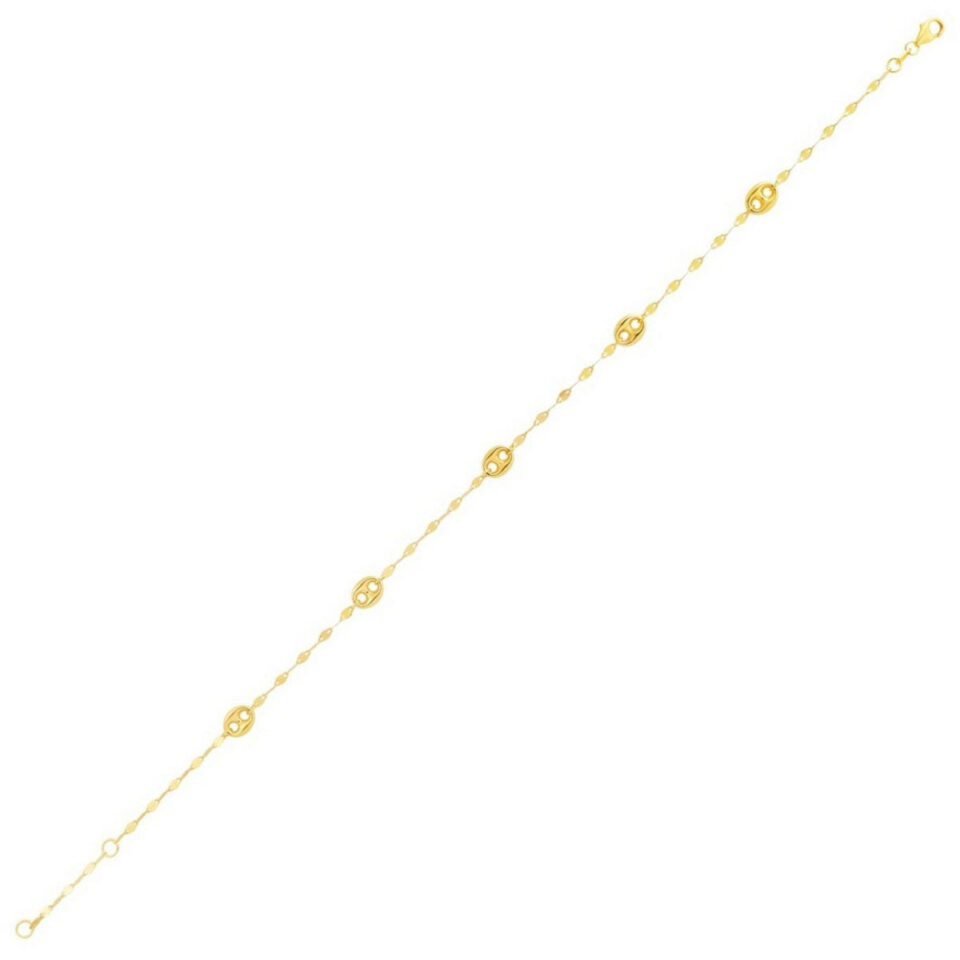 14K Yellow Gold Mirror Station Anklet