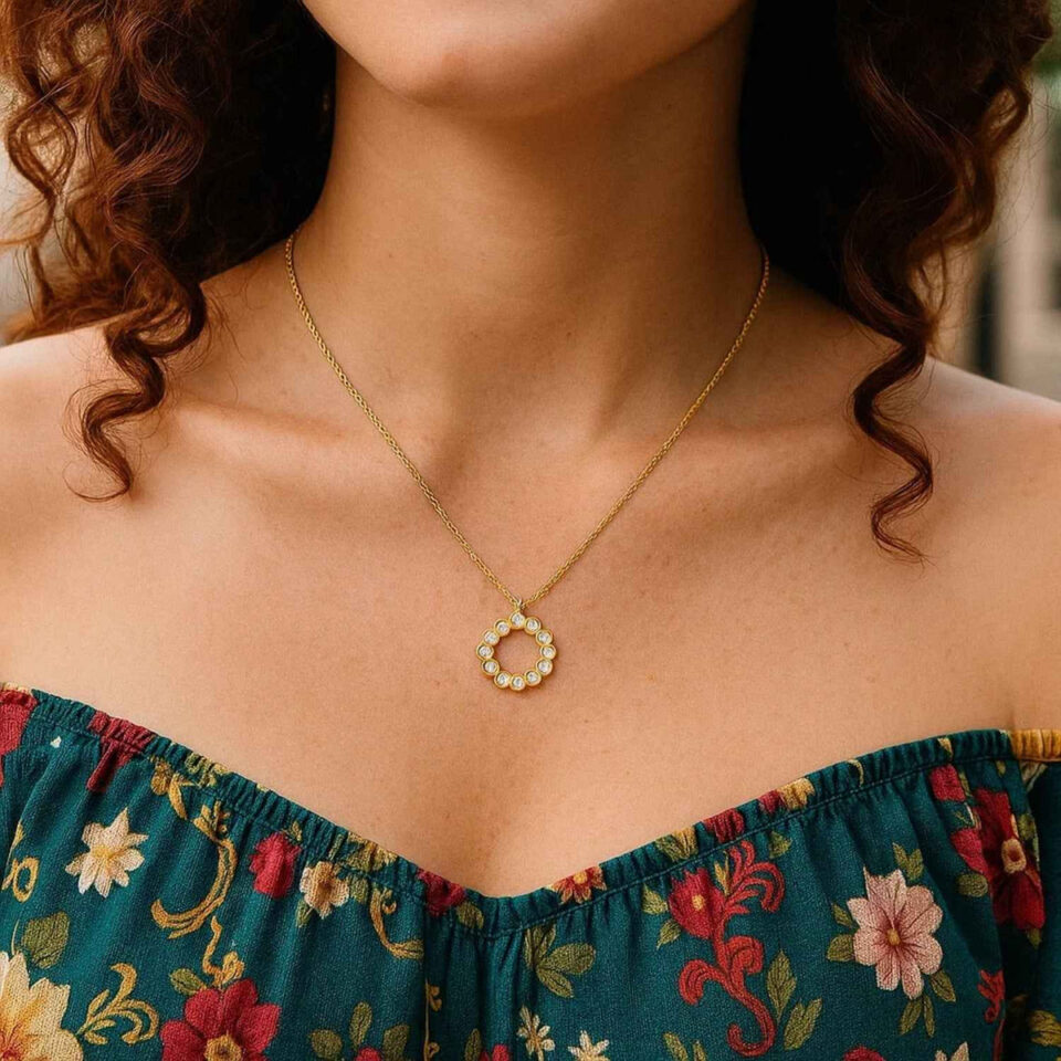 14K Yellow Gold Circle Lab-Grown Diamond Necklace