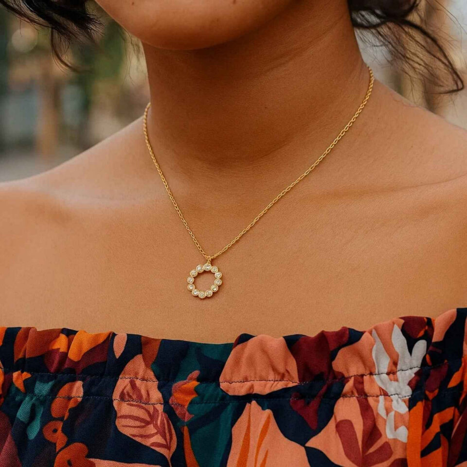 14K Yellow Gold Circle Lab-Grown Diamond Necklace