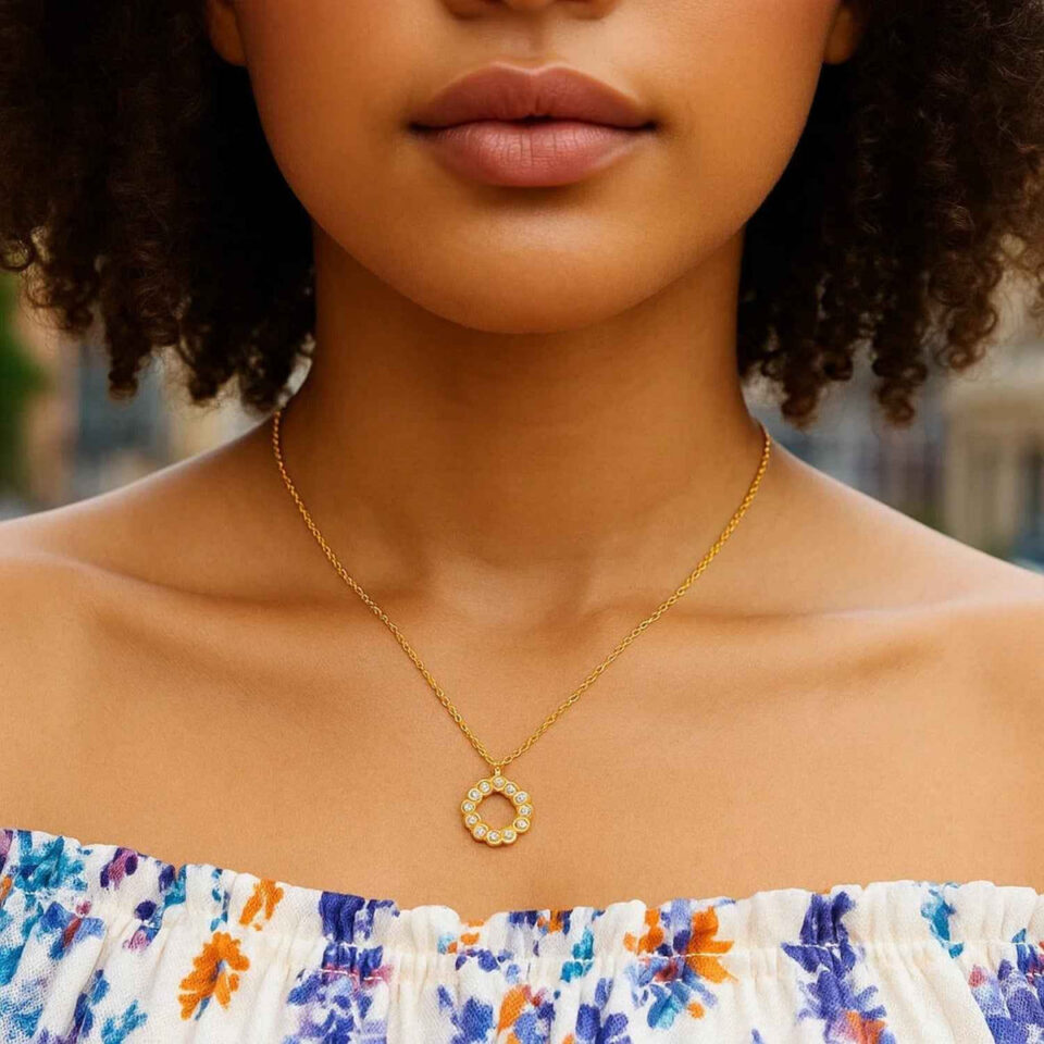 14K Yellow Gold Circle Lab-Grown Diamond Necklace