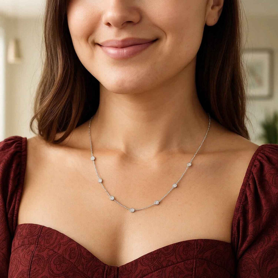 14K White Gold Lab-Grown Diamonds by the Yard Necklace