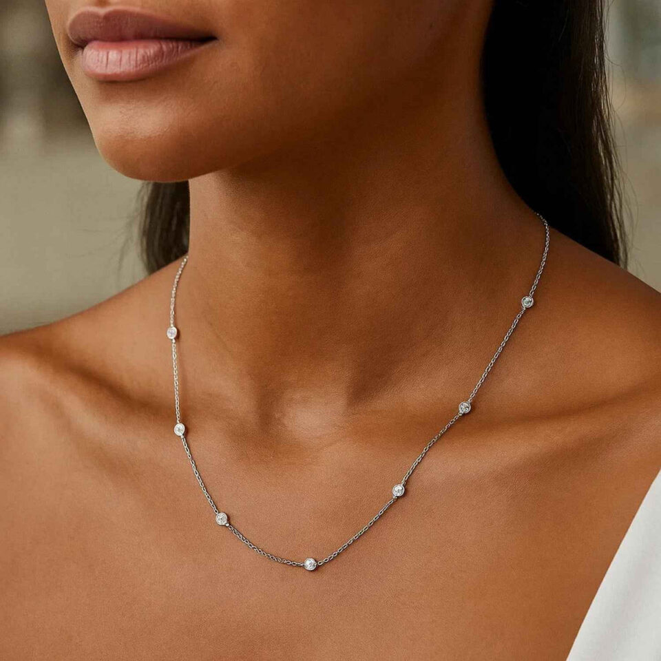 14K White Gold Lab-Grown Diamonds by the Yard Necklace