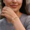 Faceted bead and freshwater pearl bracelet in solid 14K yellow gold, view 3