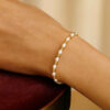 Faceted bead and freshwater pearl bracelet in solid 14K yellow gold, view 5