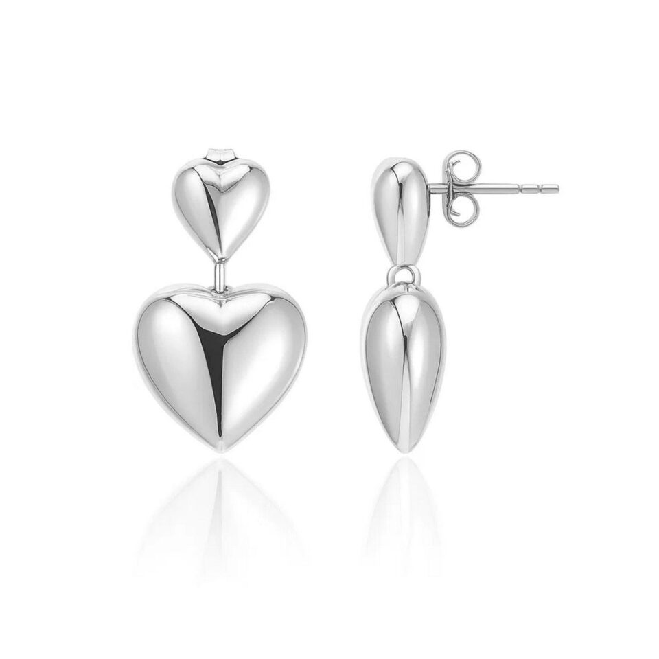 Sterling Silver Rhodium Plated Puffed Double