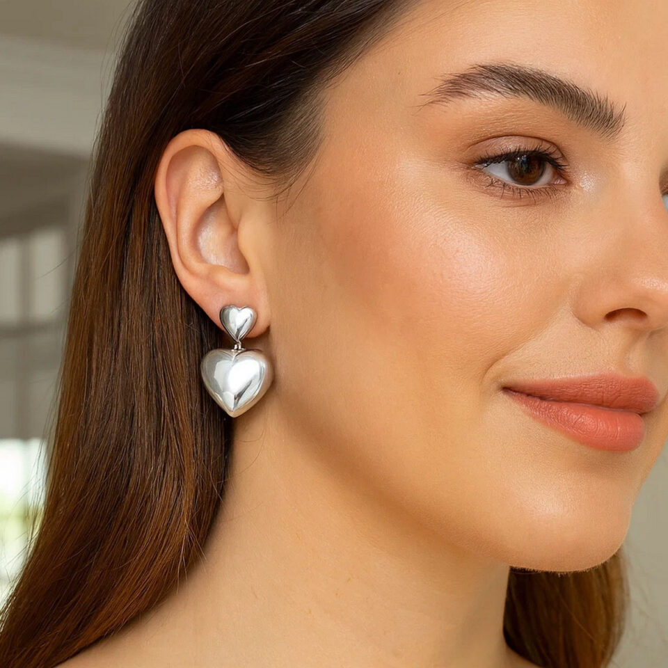 Sterling Silver Rhodium Plated Puffed Double