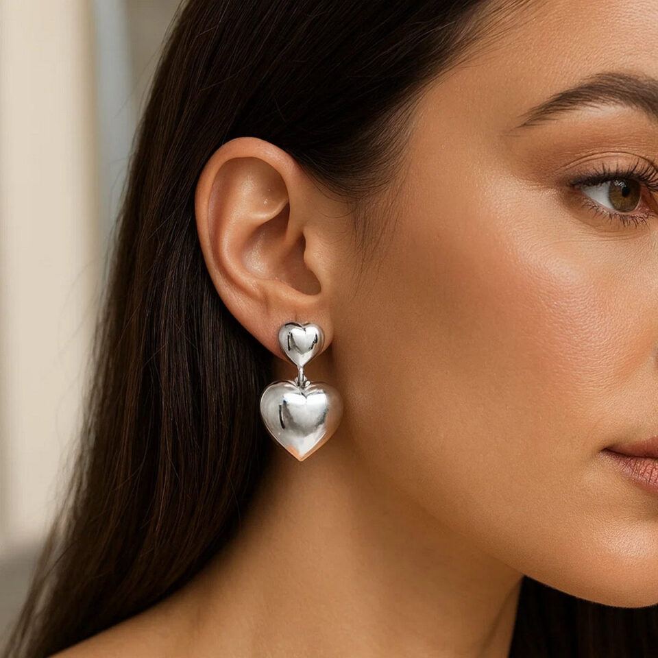 Sterling Silver Rhodium Plated Puffed Double