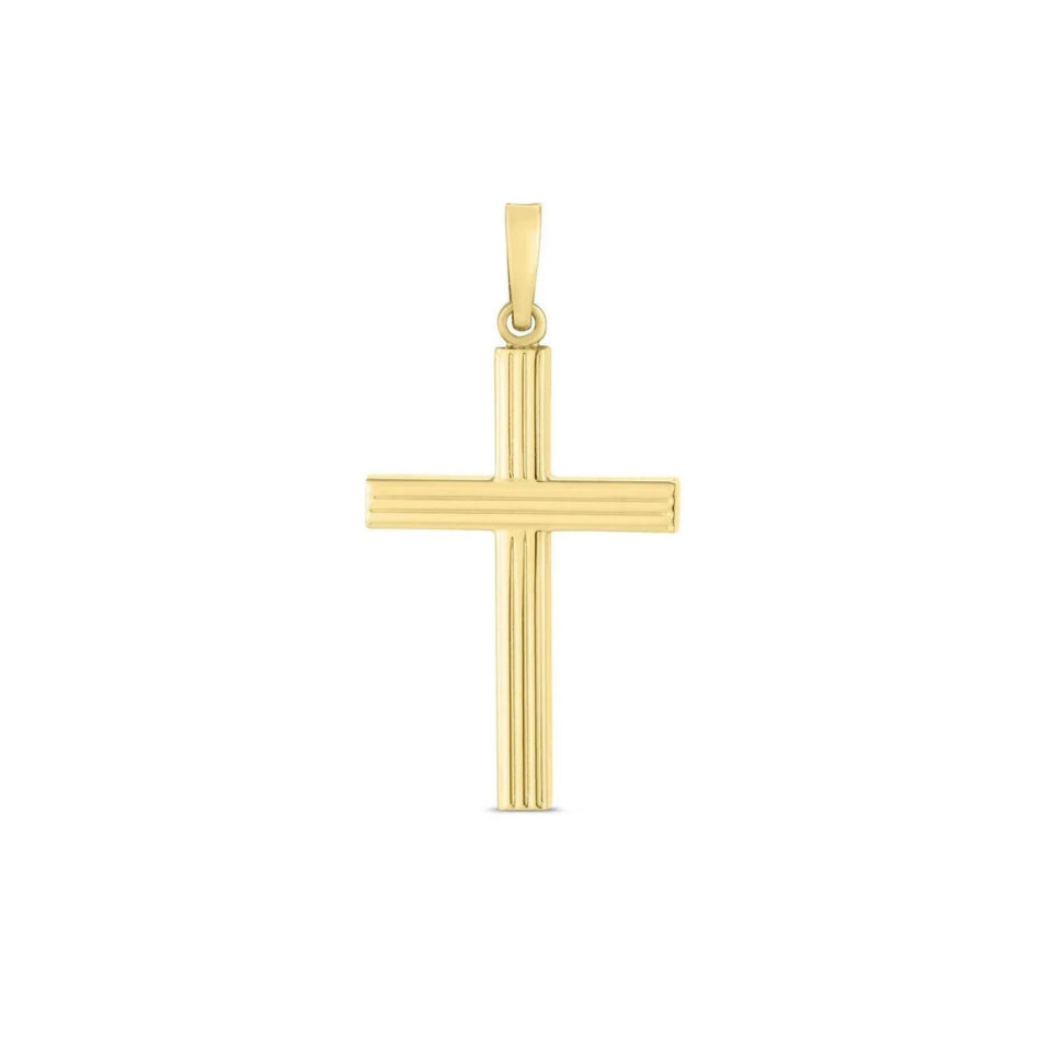 14K Yellow Gold Cross Pendant High