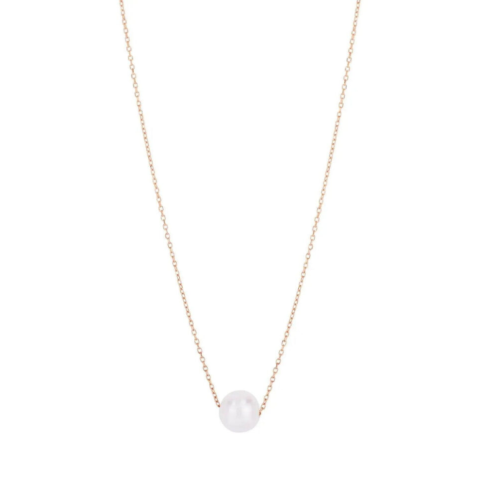 14K Rose Gold Solitaire Pearl Necklace