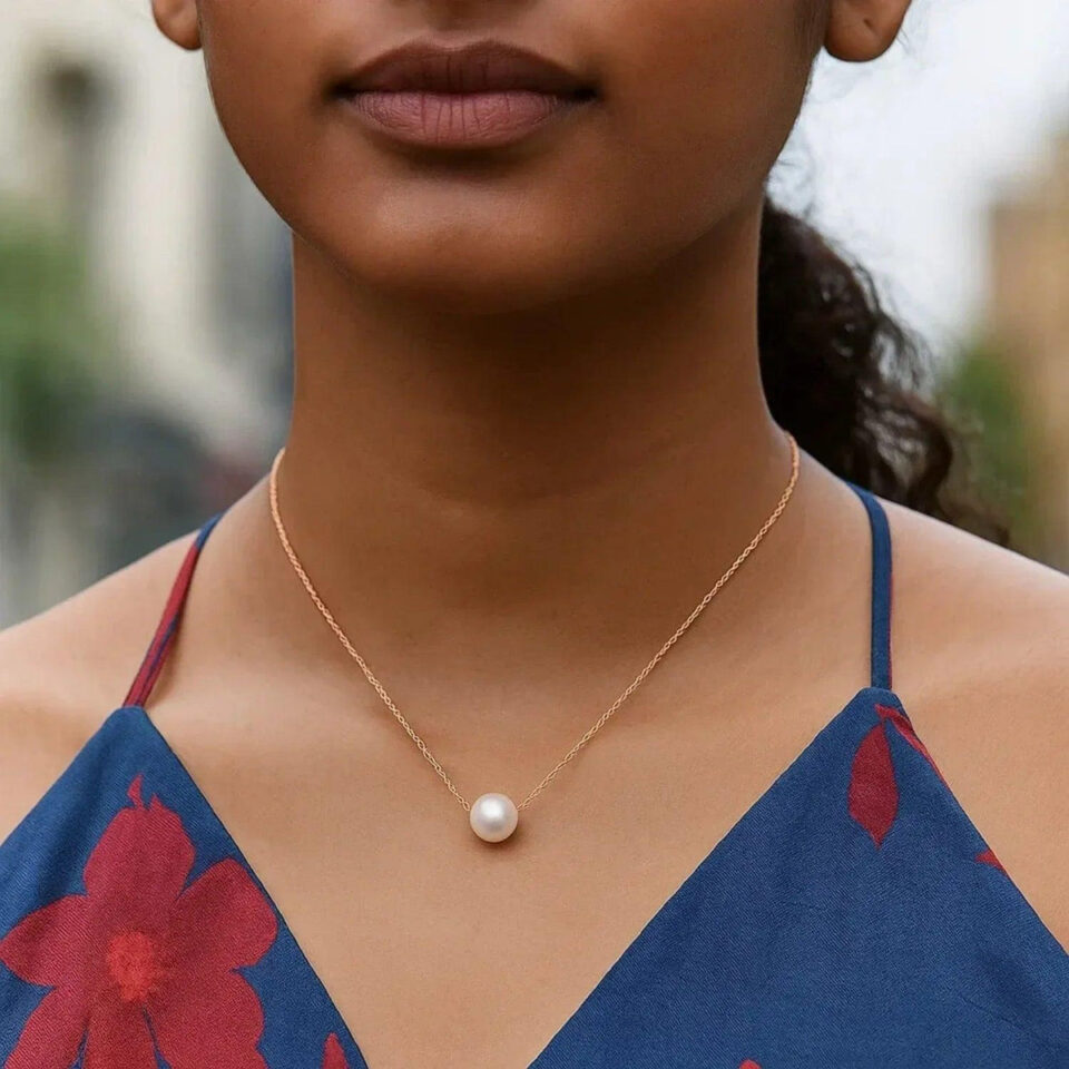 14K Rose Gold Solitaire Pearl Necklace