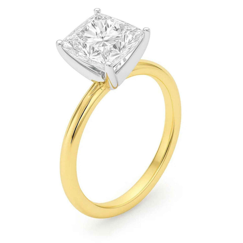 3 ct tw lab-grown diamond solitaire princess ring in solid 10K yellow gold, engagement ring, view 3