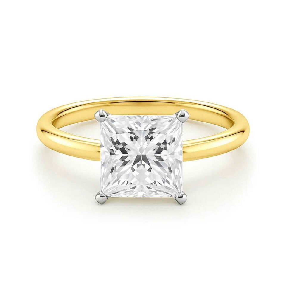 10K Yellow Gold Lab-Grown Diamond Solitaire Princess Ring 3cttw