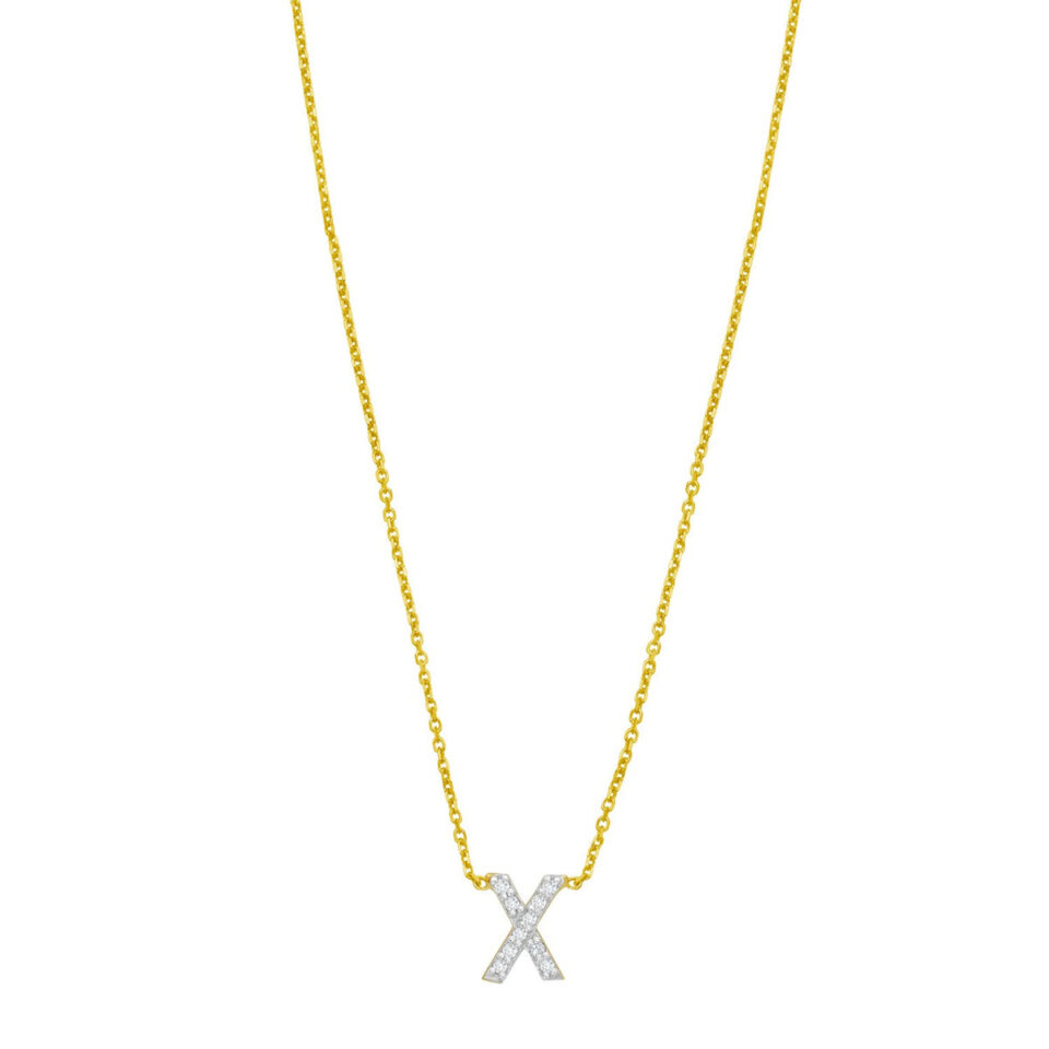 14K Yellow Gold Lab-Grown Diamond Mini X Initial Pendant Necklace