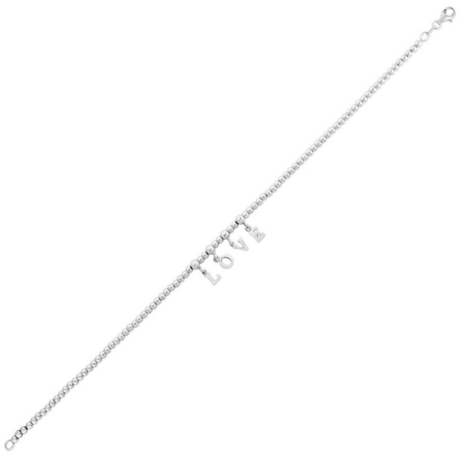 Beaded Anklet, Rhodium-Plated Sterling Silver