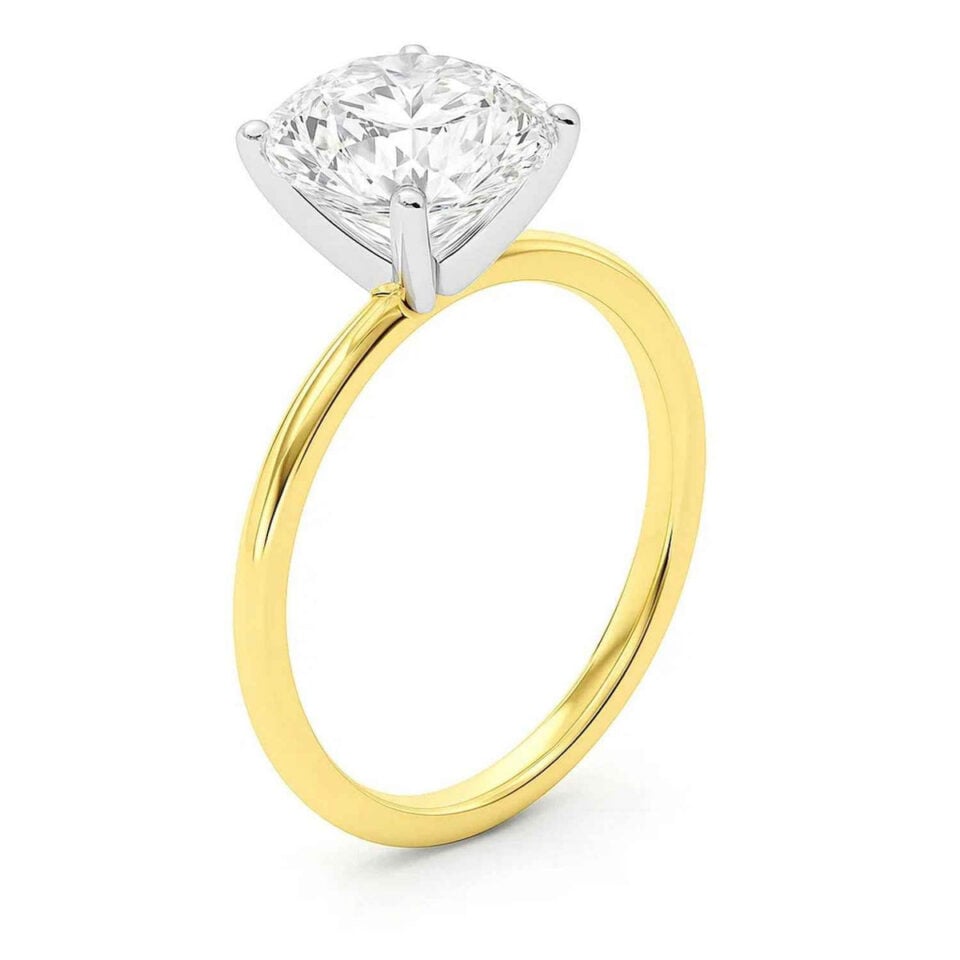 3 ct tw lab-grown diamond solitaire cushion ring in solid 14K yellow gold, engagement ring, view 3