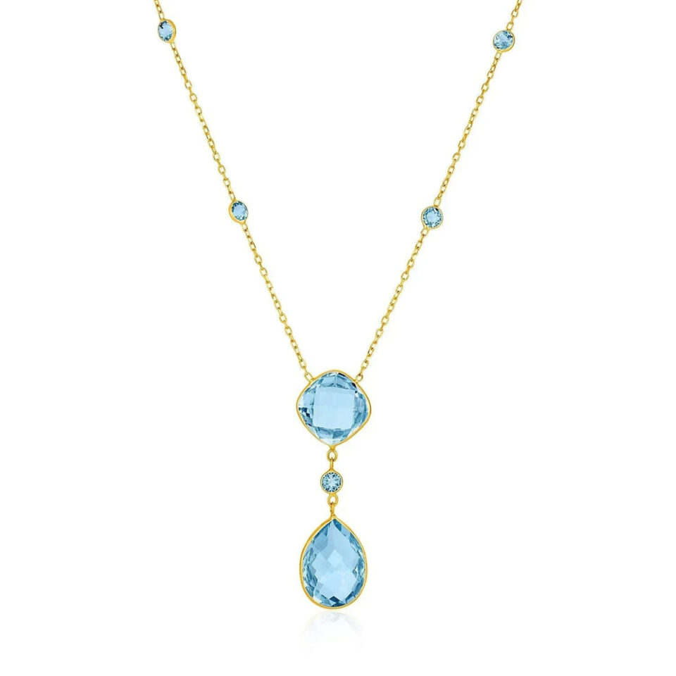 14K Yellow Gold Pear Cushion Topaz Necklace