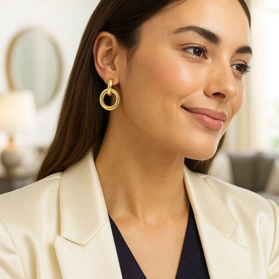 14K Yellow Gold Polished Round Hoop Earrings