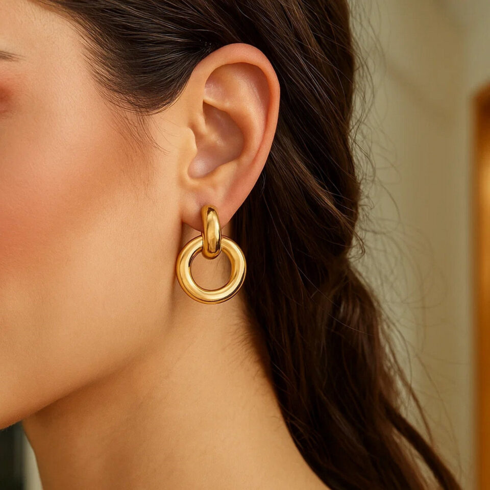 14K Yellow Gold Polished Round Hoop Earrings