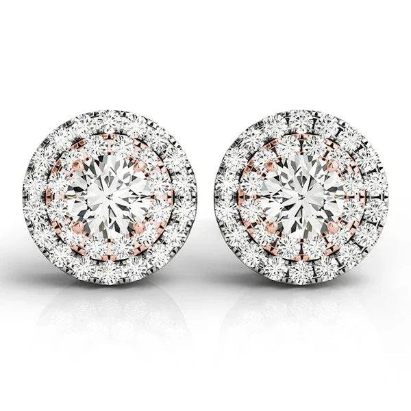 14K White And Rose Gold Halo Round Earrings with Lab-Grown Diamonds