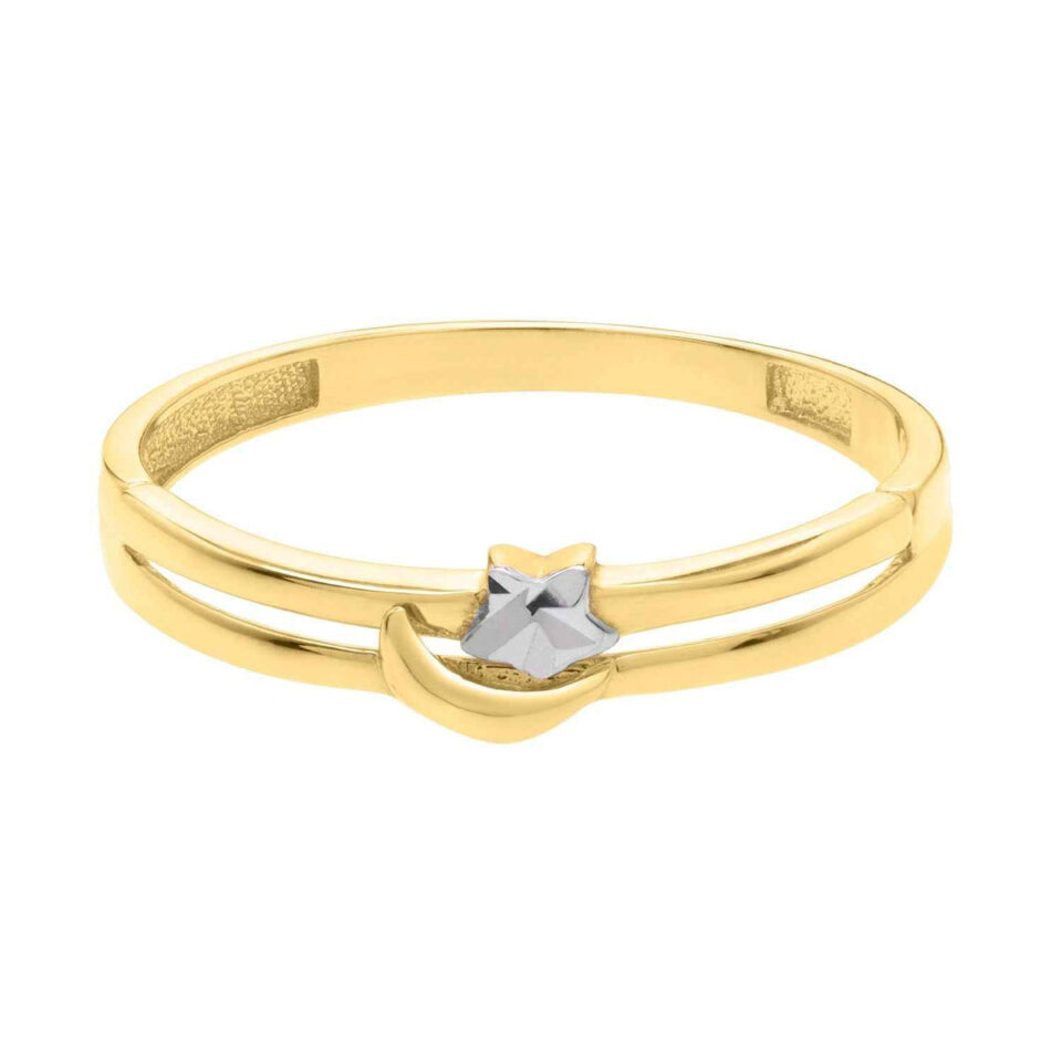 10K Two-Tone Gold Star Moon Ring