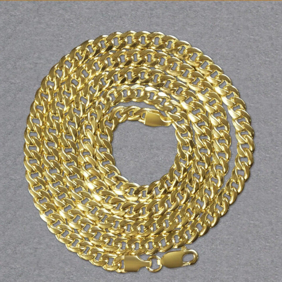 14K Yellow Gold Miami Cuban Semi Solid Chain, 4.5 mm
