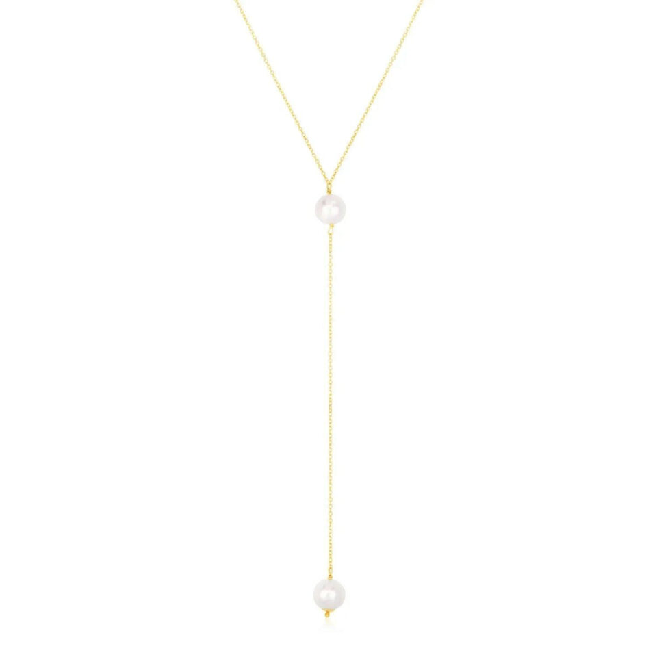 14K Yellow Gold Pearl Necklace Lariat