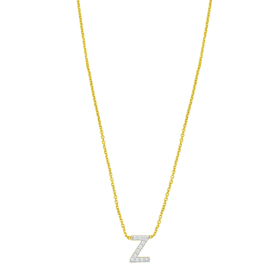 14K Yellow Gold Lab-Grown Diamond Mini Z Initial Pendant Necklace