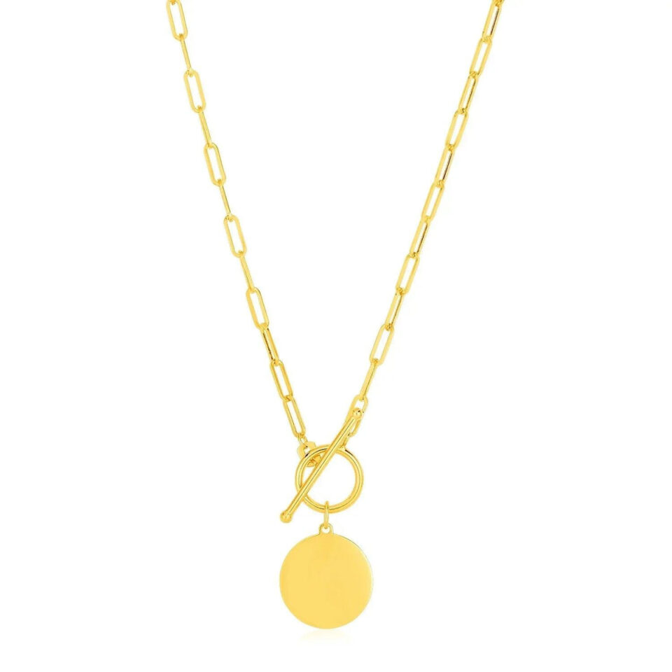14K Yellow Gold Circle Paperclip Necklace Chain