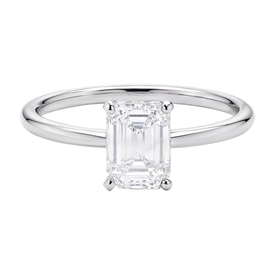14K White Gold Lab-Grown Diamond Emerald Solitaire Ring 1cttw