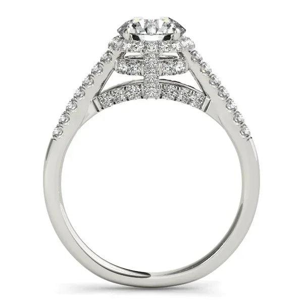 Pave round lab-grown diamond engagement ring in solid 14K white gold, view 3