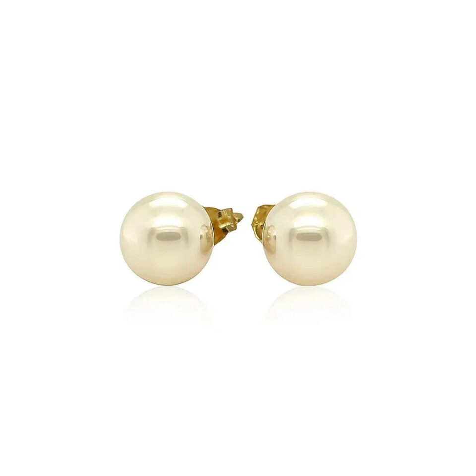 14K Yellow And White Gold Pearl Stud Earrings 7mm