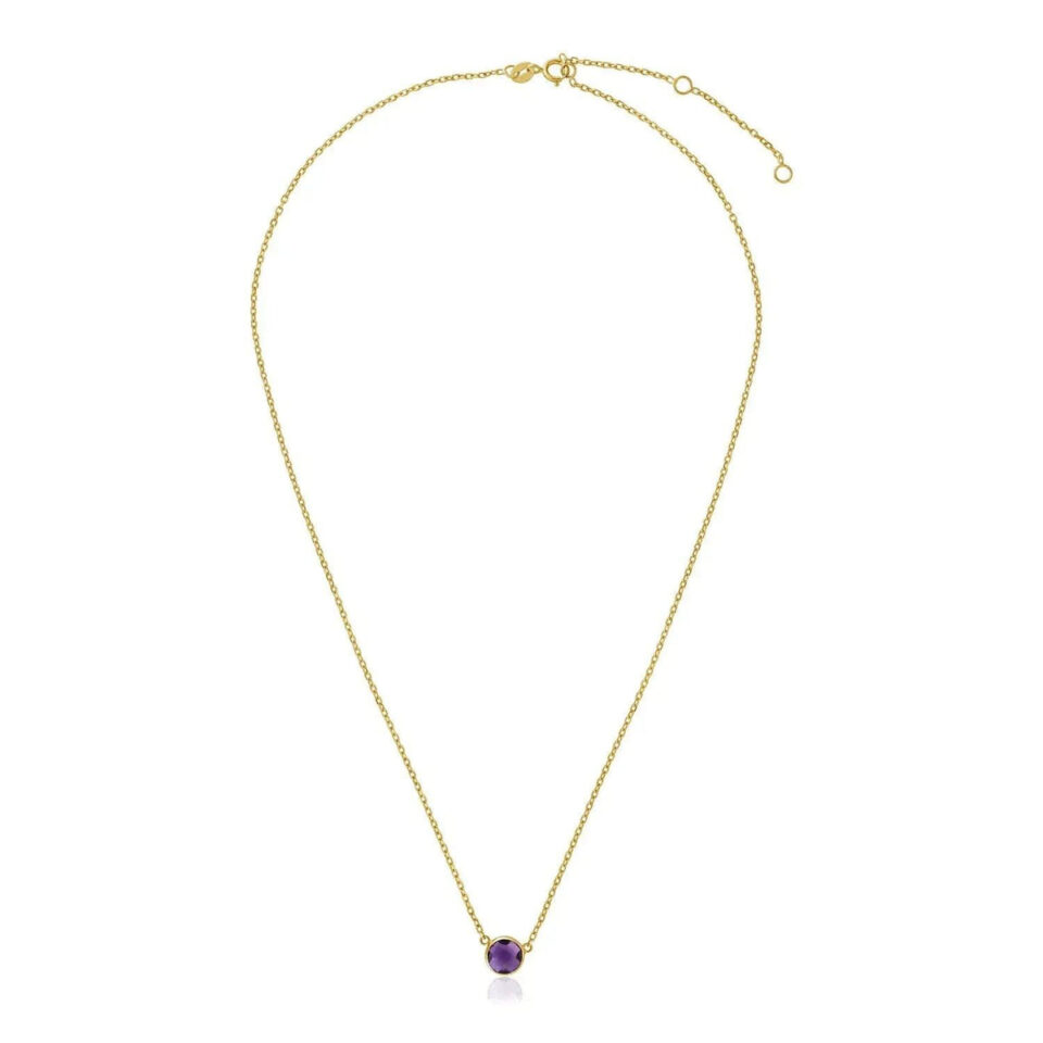 14K Yellow Gold Round Amethyst Necklace