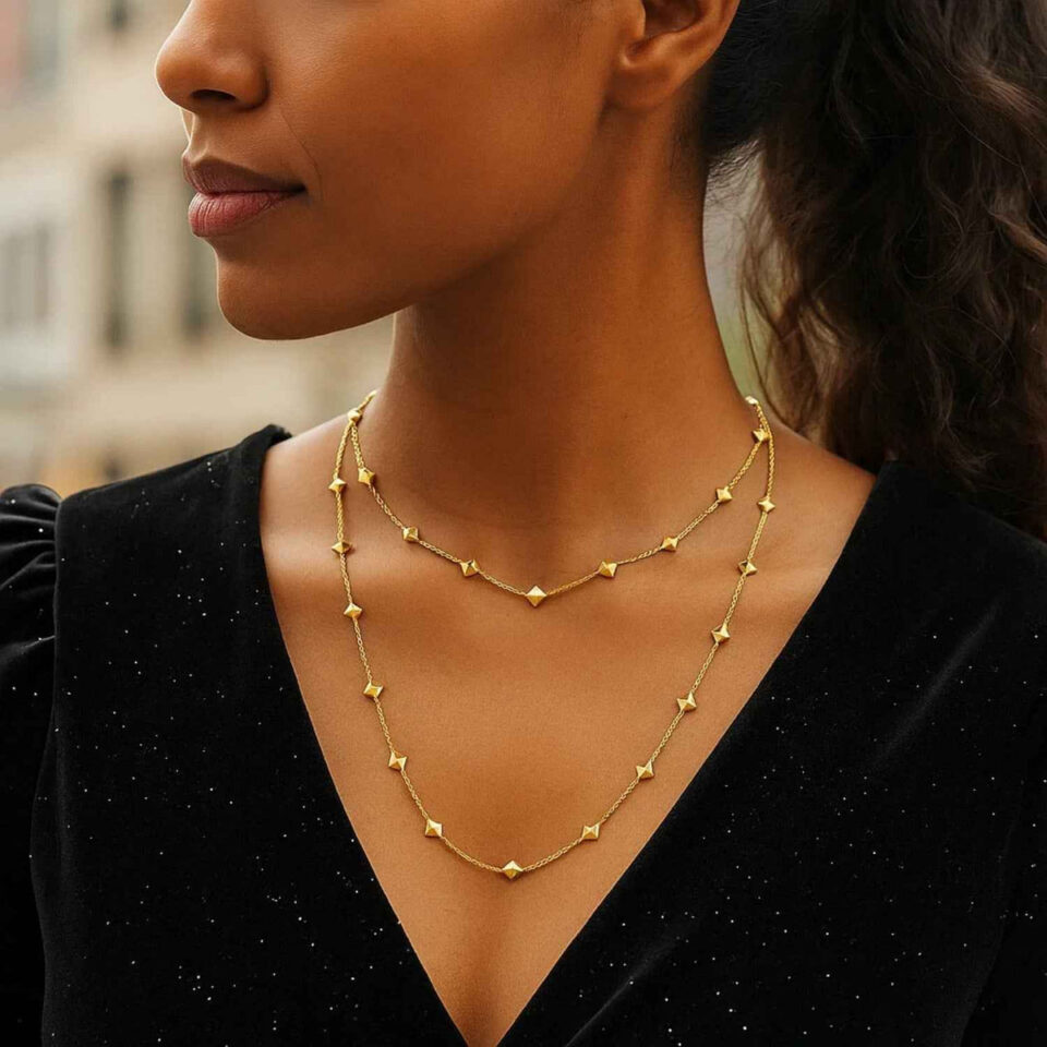 14K Yellow Gold Station Necklace