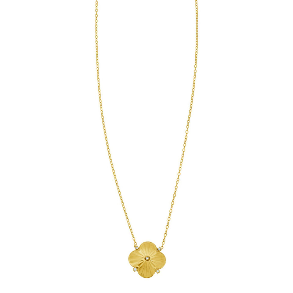 14K Yellow Gold Clover Lab-Grown Diamond Pendant Necklace