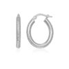 14K White Gold Textured Oval Hoop Earrings