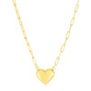 Paperclip chain puffed heart necklace in solid 14K yellow gold