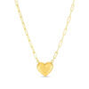 Paperclip chain puffed heart necklace in solid 14K yellow gold, view 2
