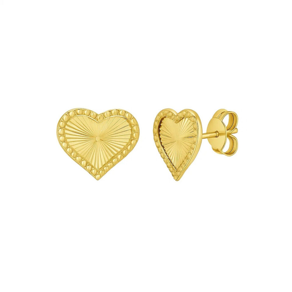 Heart Stud Earrings, 14K Yellow Gold