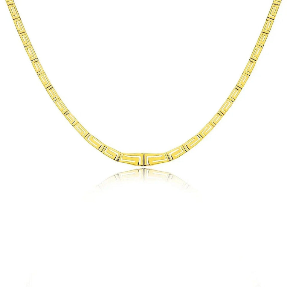 14K Yellow Gold Graduated Greek Meander Motif Links Necklace