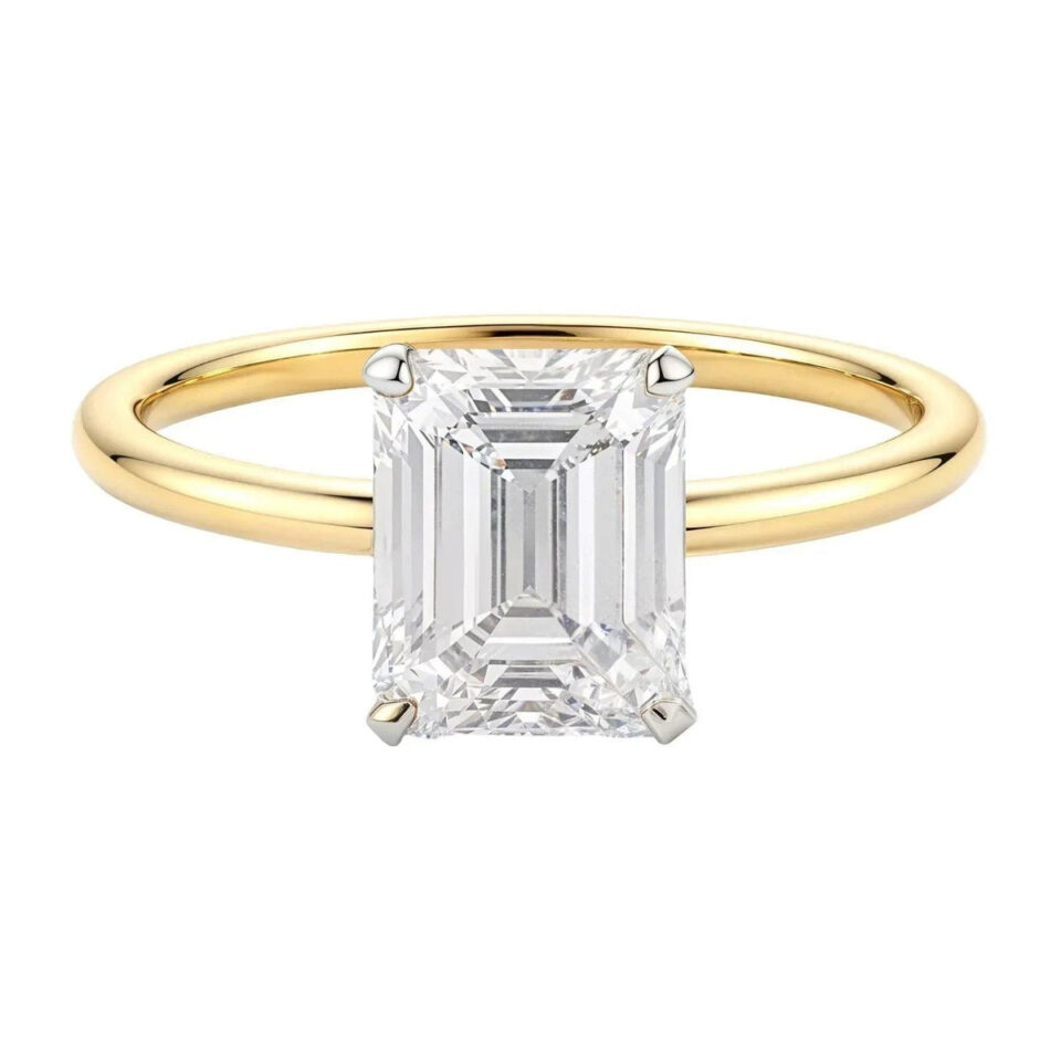 10K Yellow Gold Lab-Grown Diamond Emerald Solitaire Ring 2cttw
