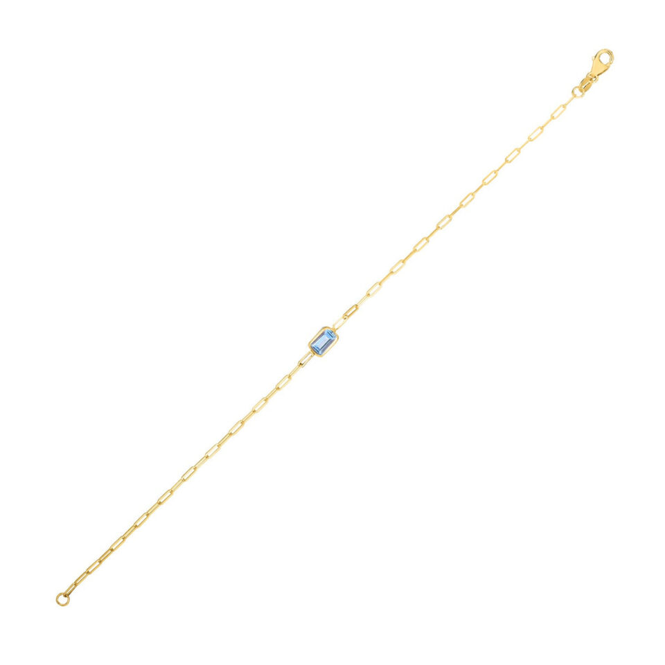 14K Yellow Gold Blue Topaz Paperclip Bracelet