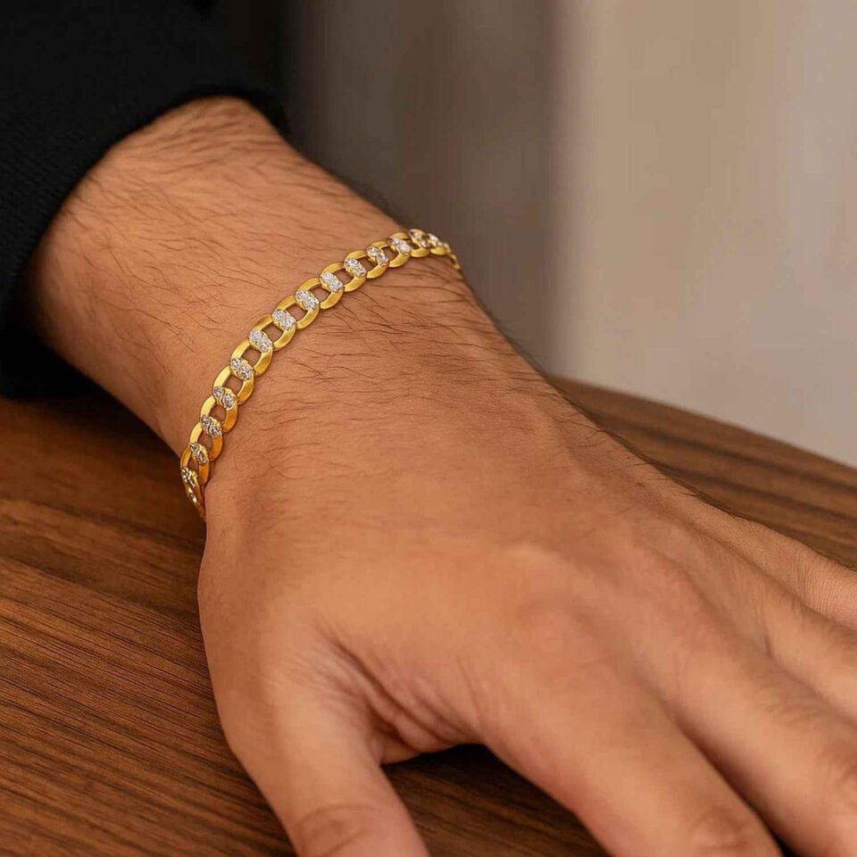 14K Two-Tone Gold Pave Curb Bracelet 4.60mm
