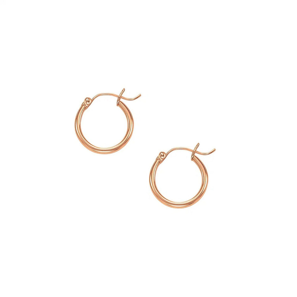 14K Rose Gold Hoop Earrings 2x15mm