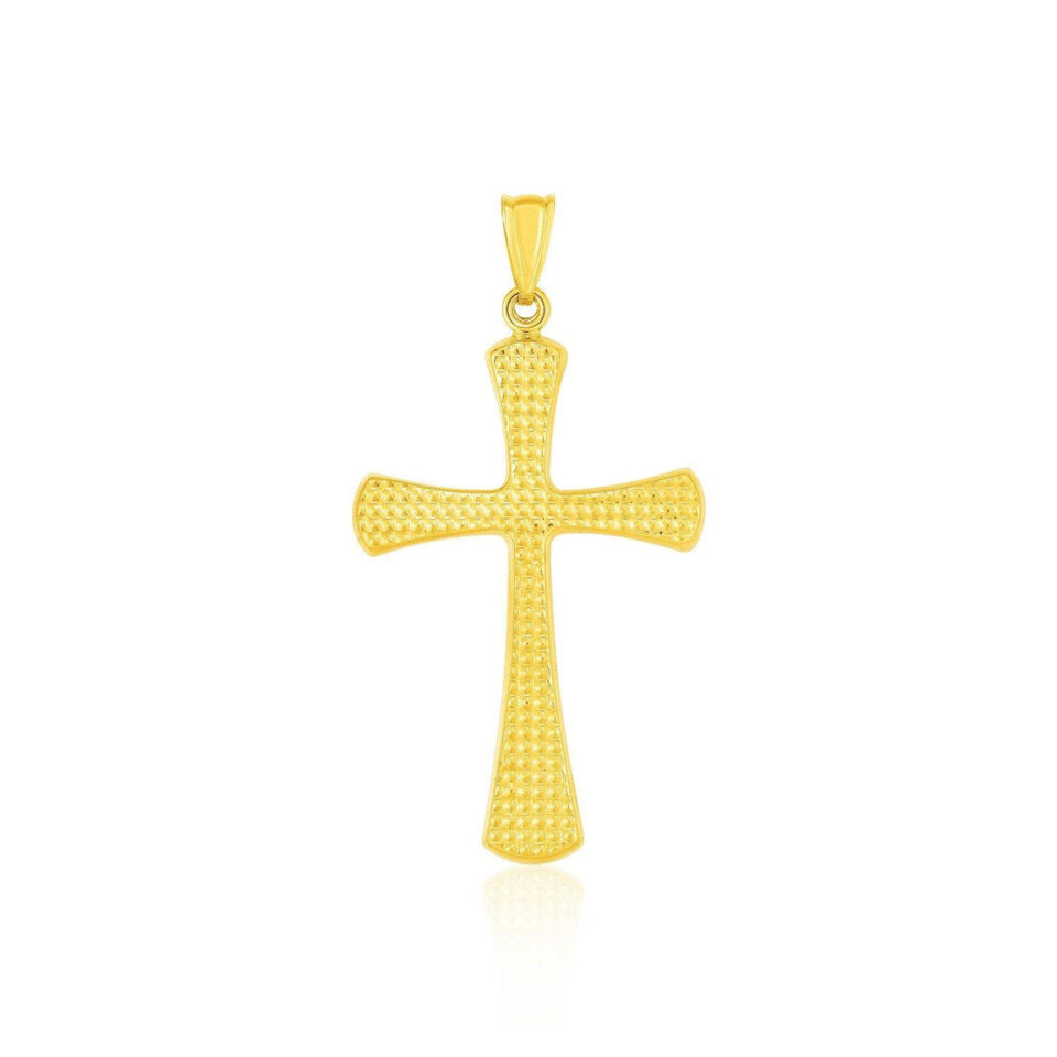 14K Yellow Gold Beaded Cross Pendant