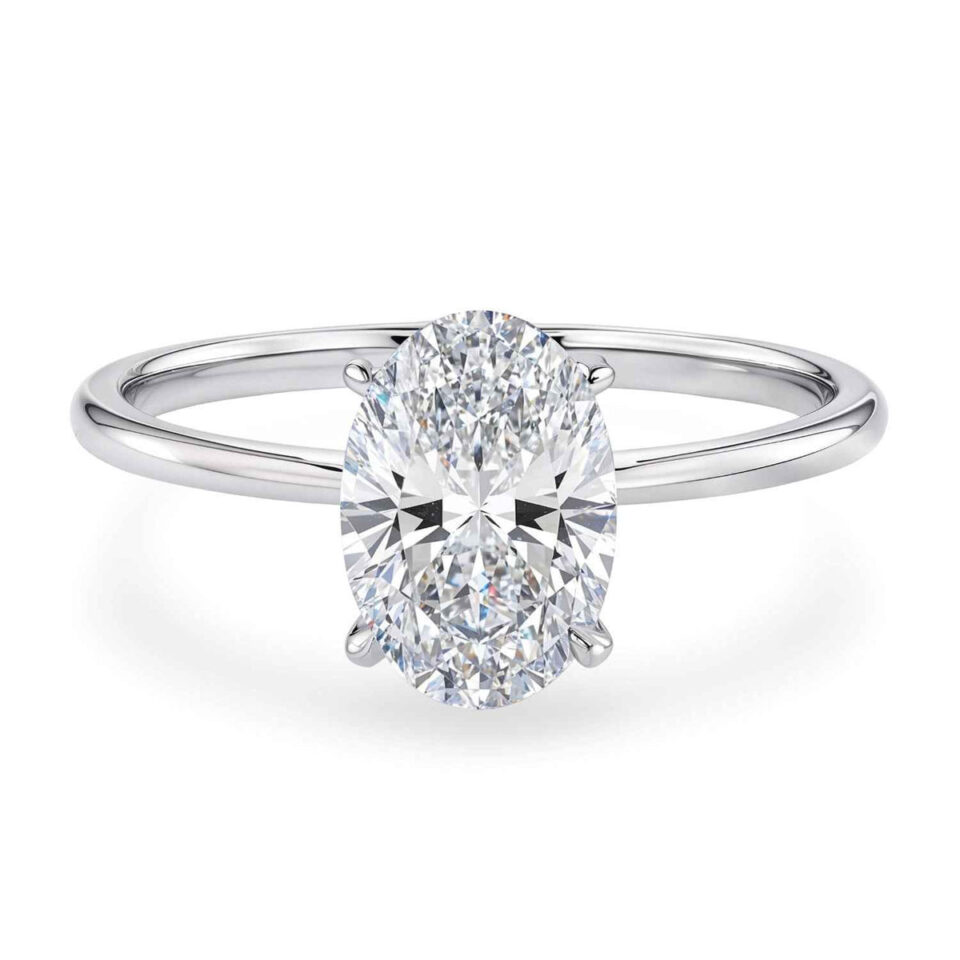 14K White Gold Lab-Grown Diamond Solitaire Oval Ring 1 1/2cttw