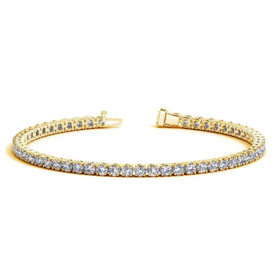 14K Yellow Gold Lab-Grown Diamond Round Tennis Bracelet, 5 ct tw