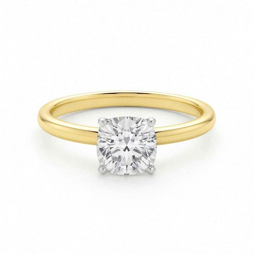 14K Yellow Gold Lab-Grown Diamond Solitaire Cushion Ring 1cttw