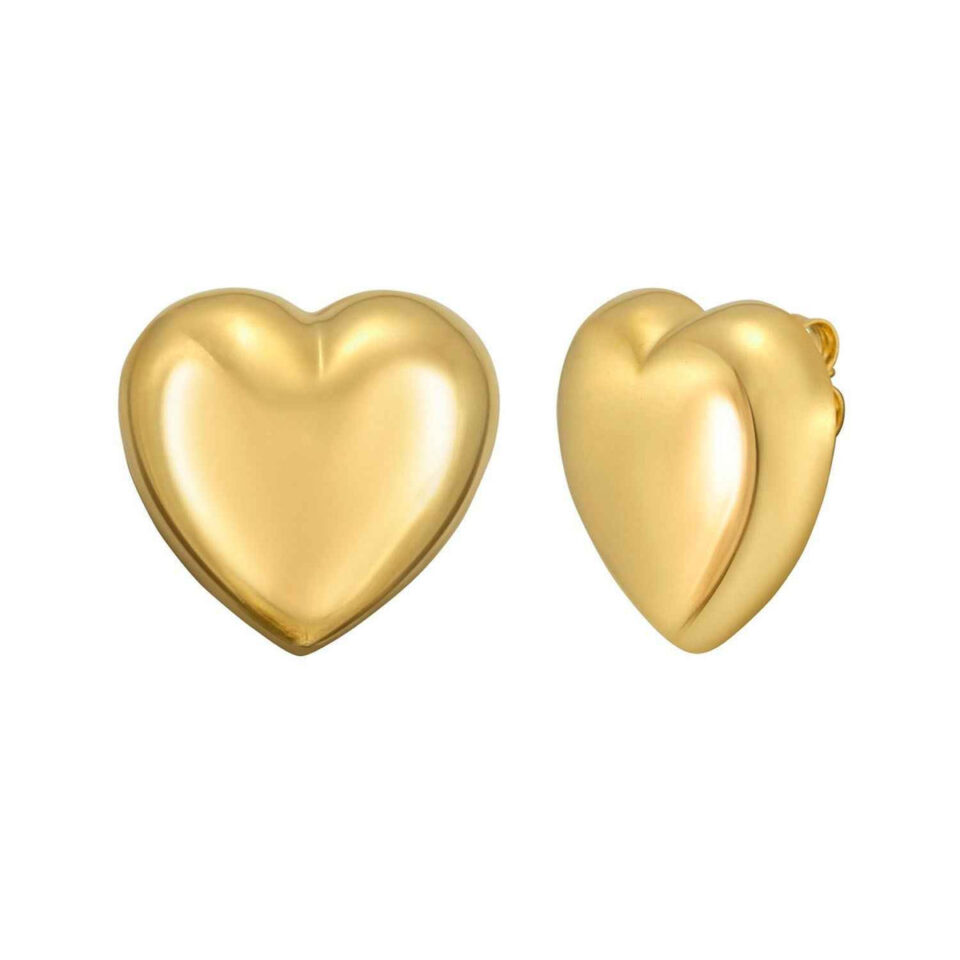 Gold-Plated Sterling Silver Puffed Large Heart Stud Earrings