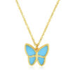 14K Yellow Gold Butterfly Turquoise Paste Necklace