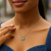 14K Yellow Gold Butterfly Turquoise Paste Necklace